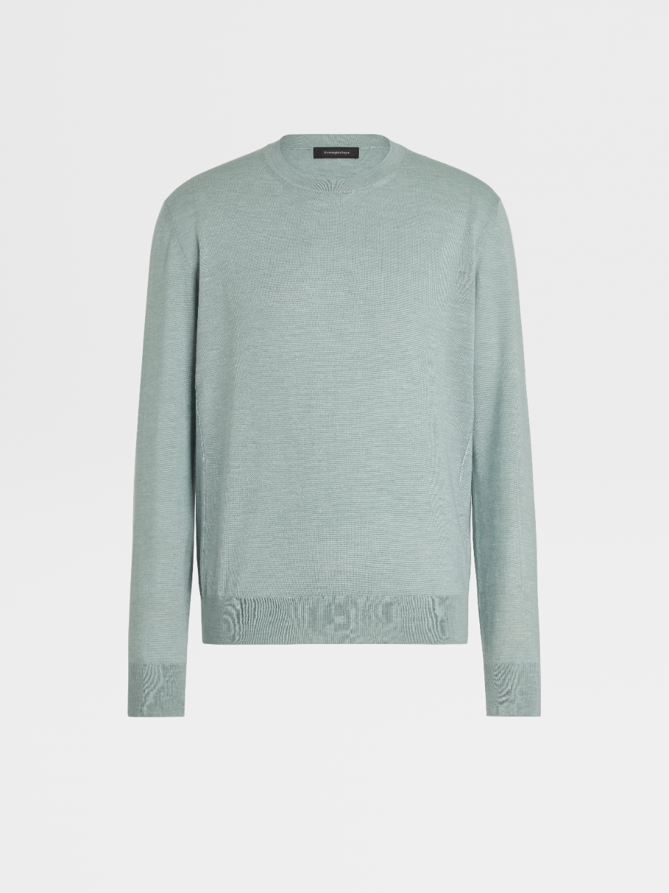 Pastel Green Faded Silk Cashmere and Linen Knit Crewneck